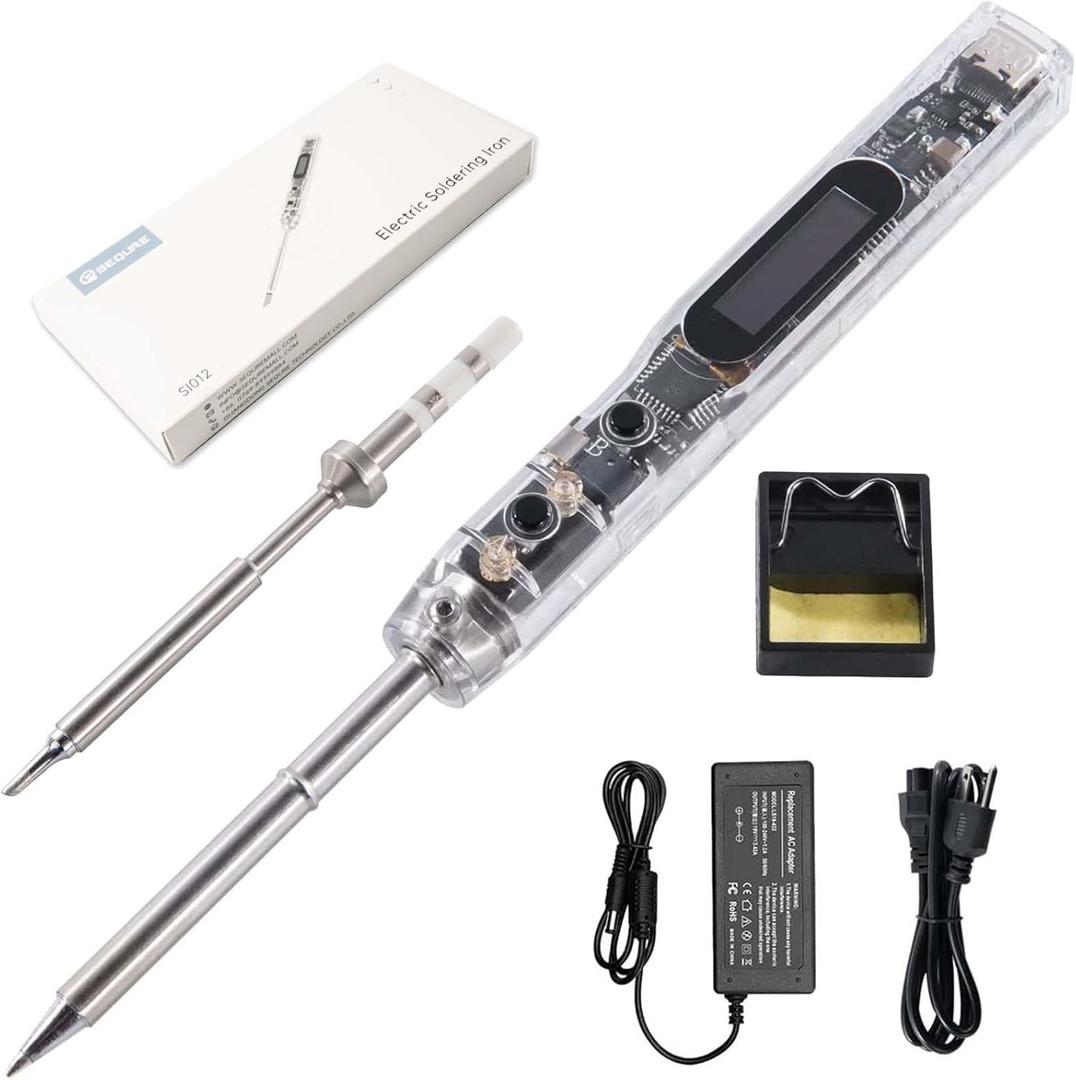 SEQURE SI012 Soldering Iron, 68W Electric Soldering Iron Kit Adjustable Temperature 212F-842F, 8S Fast Heating, Digital OLED, Auto Sleep, 19V Power Adapter, 2 Soldering Tips Portable Welding Tool