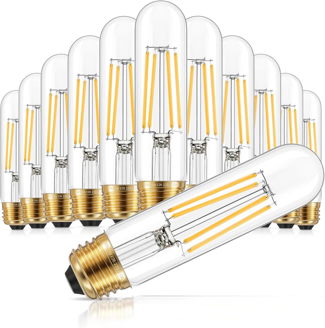 GGOYING Dimmable E26 LED Bulb 60W Equivalent, 600LM Warm White 2700K E26 Edison Bulbs, 6W Tubular T10 LED Bulb for Rustic Pendant, Chandelier, Wall Sconce, 12 Pack (5 Inch)