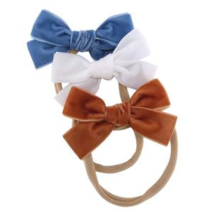 Sugarmelon Velvet Bow Soft Stretchy Headbands for Newborn Infant Toddlers Hair Bow Elastic Bands Baby Girls Nylon Hairband (3.2'' Ambrosia 24 PCS)