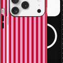 Magnetic Case for iPhone 17 Pro, Compatible with MagSafe, Aesthetic Striped Cute Design for Women, Hybrid 2-Layer Hard Shell Phone Cover, Hot Pink