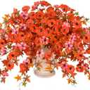 Artificial Fall Hanging Flowers for Outdoors Decoration, 2Pcs Fake Petunias Silk Plants UV Resistant No Fade, Realistic Faux Flower Look Real for Outdoor Planters Garden Porch Patio (Fall Orange)