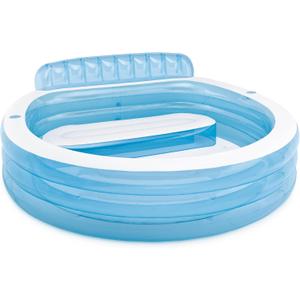 INTEX Round Family Lounge Inflatable Swimming Pool for Kids and Adults
57190EP - Outdoor Backyard Swim Center with Built-In Bench & Drink Holders, 90in x 86in x 31in