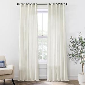 XTMYI 86 Inch Linen Curtains,2 Panels Set Semi Sheer Boho Back Tab Pleated Rod Pocket Curtain Drapes for Living Room Bedroom,Cream Ivory,40x86 in Long (Birch)