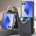 Wallet Case for Samsung Galaxy Z Flip 7 with 3 Card Slots Holder and Ring, Luxury PU Leather Kickstand Shockproof Protective Cover for Galaxy Z Flip7 LZQB Black