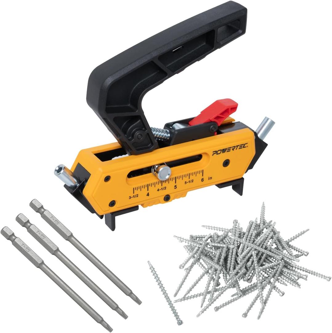 POWERTEC 72482 Edge Deck Screw Jig with 3 Board Spacing Options, T15 Torx Bits, and Deck Screws No.10 x 2-3/8", Hidden Fastener Deck Tool for Wood & Composite Decking