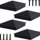 Azdele 6x6 Heavy Duty Aluminum Pyramid Post Caps Cover (Actual 5.5" x 5.5" Wood Post), with Matte Finish Powder Coated Surface, for Fences Wood Post of Decks or Corridors, Black 4Pack