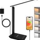 Shinelife LED Desk Lamp for Office Home, Bright Desk Light with USB Charging Port, Adjustable Dimmable Desk Lamps 5 Modes 5 Brightness, Touch Study Lamp for Nail, Craft, Puzzle, Sewing, Study, Black