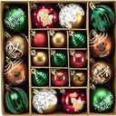 DecorbyHannah Gingerbread Christmas Ornaments Set, 21ct Red Green Gold Ornaments for Christmas Tree, Shatterproof Plastic Decorative Hanging Ball Bulk Decorations for Xmas Holiday Indoor Party Decor
