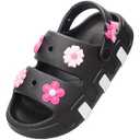 GIWONET Kids Girls Slide Sandals Double Buckle Toddler Water Clogs Summer Beach Pool Outdoor Slip on Shoes Shower Clouds Slippers, Black, 1-2 Big Kid