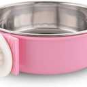 Crate Dog Bowl Removable Stainless Steel Water Food Feeder Bowls Cage Coop Cup for Cat Puppy Bird Pets (Large, Pink)
