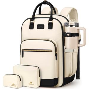 MATEIN HER Underseat Backpack for Frontier Airlines with Removable Shoe Compartment, TSA Personal Item Bag for Women, Carry on Luggage Flight Approved with Padded 15.6" Laptop Sleeve, 3 Set (Beige)