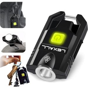 lexall LED Small Flashlight, 500Lumens Bright Mini Keychain Light, Portable USB Rechargeable Pocket Lights with 3 Modes Compact Baseball Cap Lights Indoor and Outdoor for Walking,Searching (Black)