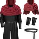TOKYO REVENGERS Men Medieval Renaissance Pirate Costume Knight Cosplay Outfit LARP Costume Accessories Set (XX-Large, Black-wine Red)