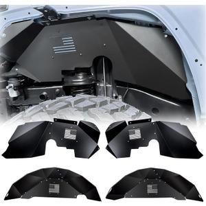 Front & Rear Inner Fender Liner Wheel Well Set Aluminum Mud Guards Fashion Pattern Compatible with Jeep Wrangler JK JKU Unlimited 2007-2018 Black