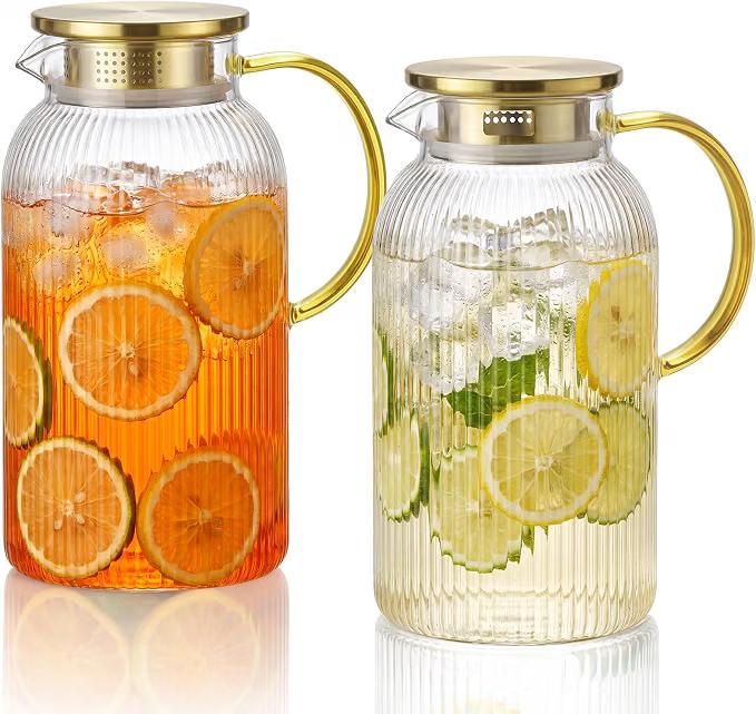 68 oz Glass Pitcher with Lid, Water Pitcher for Tea, Juice, Drink, Lemonade