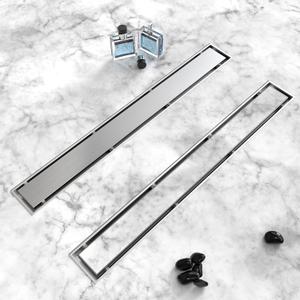Shower Drain, 2 in 1 Linear Shower Drain 24 Inch(Brushed Nickel), 304 Stainless Steel Shower Floor Drain with Tile Insert Grate, Adjustable Feet, Hair Filter