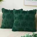 Kevin Textile St. Patrick's Day Pillow Covers 18 x 18 Inch Pack of 2 Soft Faux Fur Green Shamrock Decorative Lucky Clover Throw Pillowcase for Spring Home Bed Sofa Couch Dark Green