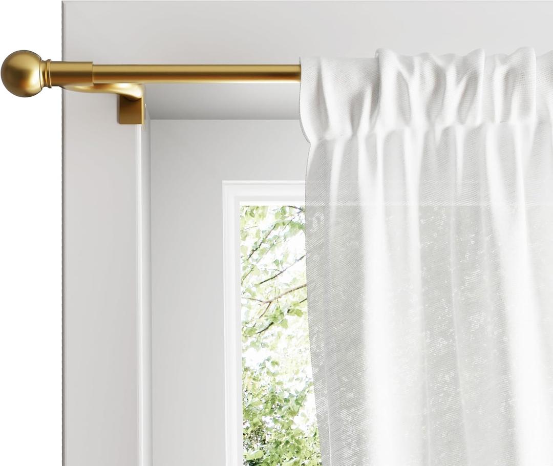 Zenna Home Adjustable Curtain Tension Rod for Windows, No Drill Expandable Tension Curtain Rod with Decorative Ball Finials, Easy Install Window Rod, 48 to 84 Inch, Gold