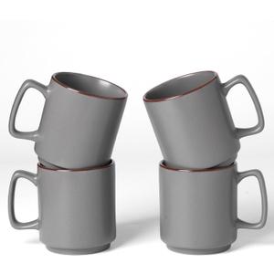 famiware Coffee Mugs Set of 4, Nebula 14oz Coffee Mugs, Ceramic Cup Set with Handle for Latte, Tea, Milk, Cappuccino, Cocoa, Dark Gray