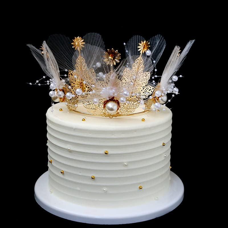 Flowers Mesh Pearls Crown Cake Topper For Weddings, Parties, Costume, Cosplay, Photography Prop
