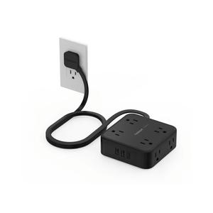 Surge Protector Power Strip, TESSAN 5 FT Black Flat Extension Cord with 8 AC Outlets 3 USB Ports (1 USB C), 900J Protection, 1875W, 3 Sided Wall Plug Extender, Desk Charging Station for Office, Dorm