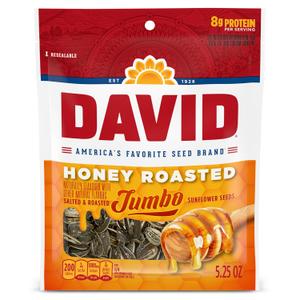 3 x DAVID Jumbo Sunflower Seeds, Honey Roasted Flavor, Easter Basket Stuffer for Baseball Players, 5.25 oz. (EXP 05/03/26)