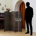 Compact 3 Panel Short Room Divider, 47.2 Inch Tall Double-Sided Rattan Folding Privacy Screen for Home & Office,Dark Brown