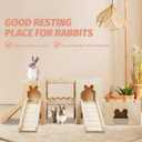 Extra Large Wooden Rabbit Castle Hideaway Tunnel and Bed Small Animal Hideaway Hut Solid Safe Construction Play Hideaway Hut for Rabbit Guinea Pig Chinchilla