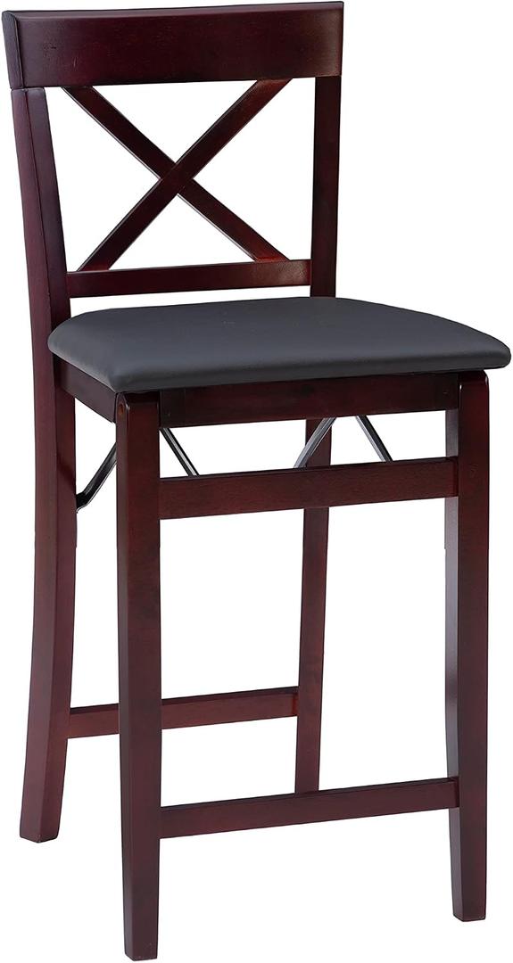 Linon Triena X Back Folding Counter Stool, Brown, 20"D x 17.01"W x 37"H