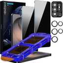 2 x TZGZT 2 Pack for Samsung Galaxy S26 Ultra Privacy Screen Protector, Private Tempered Glass Film, Aluminum Metal Camera Lens Protector Accessories, Automatic 0 Bubble Installation, Case Friendly