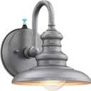 LONEDRUID Dusk to Dawn Sensor Outdoor Gooseneck Barn Light Fixtures Silver Exterior Wall Sconce Lighting Waterproof Outside Porch Lantern Rustic Farmhouse Wall Mount Lamp for House Garage Patio