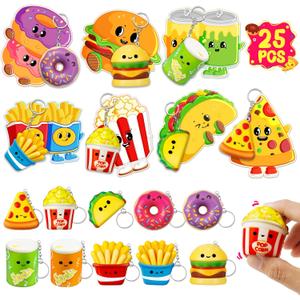 Valentines Day Cards for Kids School, 25 Pack Kids Valentines cards with Food Squishy Toy Keychains, Valentines Day Exchange Gifts, Ideal Classroom Prize & Party Favors