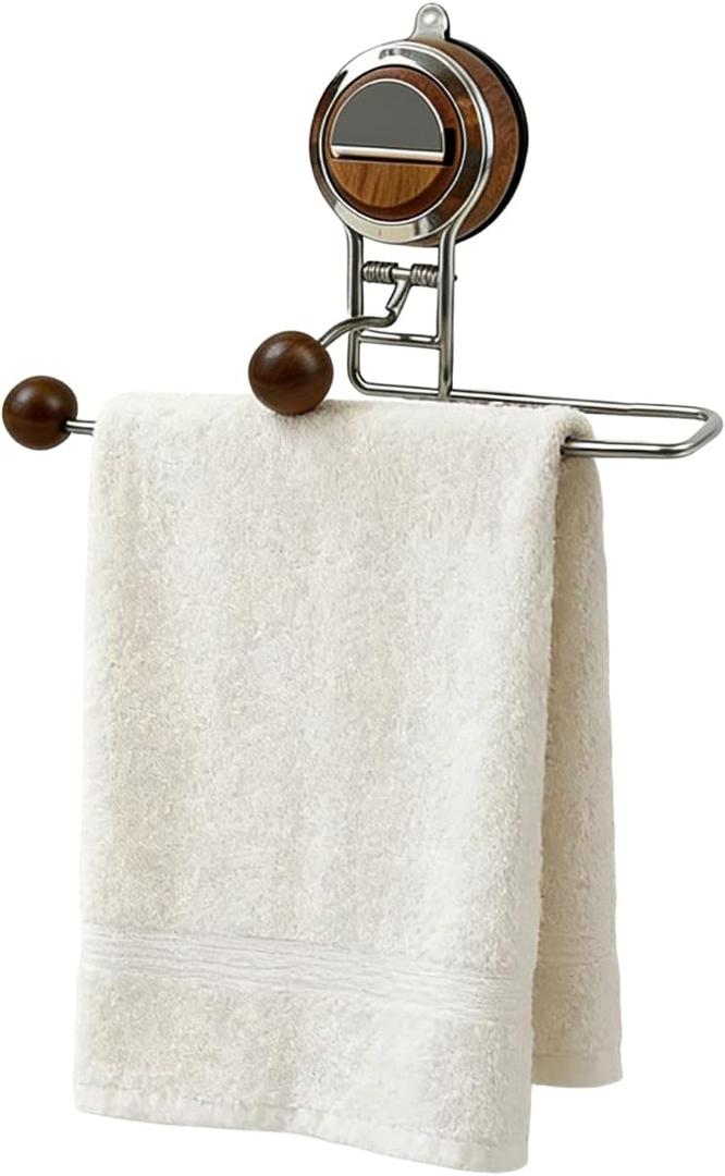 Reusable Hand Towel Holder for Bathroom, No Drilling Hand Towel Bar, Suction Cup Hand Towel Holder for Wall, Stainless Steel Adhesive Towel Bar for Glass Tile Surfaces (Brown)