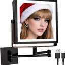 Ruacq Rechargeable Wall Mounted Makeup Mirror with Lights, Double Sided 1X/10X Magnifying Vanity Mirror with 3 Color Lights, Touch Screen Dimmable, 360 Rotation Foldable Arm (Oil Rubbed Bronze)