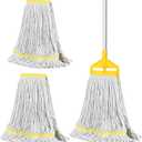 Commercial Industrial Mop Heavy Duty with 3 Replacement Head,Looped-End String Wet Mops with Long Handle for Floor Cleaning, Cotton Mop for Home Garage Office Workshop Warehouse Concrete Floor