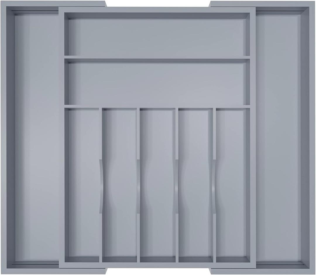 Silverware Organizer Utensil Drawer Organizer - Bamboo Cutlery Organizer Kitchen Drawer Organizer for Silverware, Utensils, Cutlery, Flatware, Knives W13.5-19.9" x L17.6 (Grey)