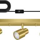 Plug-in Track Lighting LED, Track Light Fixtures Ceiling Kit, 15.7" Gold 3 Way Wall Lights for Kitchen, Plug in Ceiling Light with 14.8ft Power Cord,Rotatable Spotlight for Hallway(GU10 Base,No Bulb)