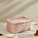 Prite Makeup Bag, Large Capacity Portable Travel Cosmetic Bag, Waterproof Makeup Organizer for Women with Handle and Divider (002 Pearl Pink)