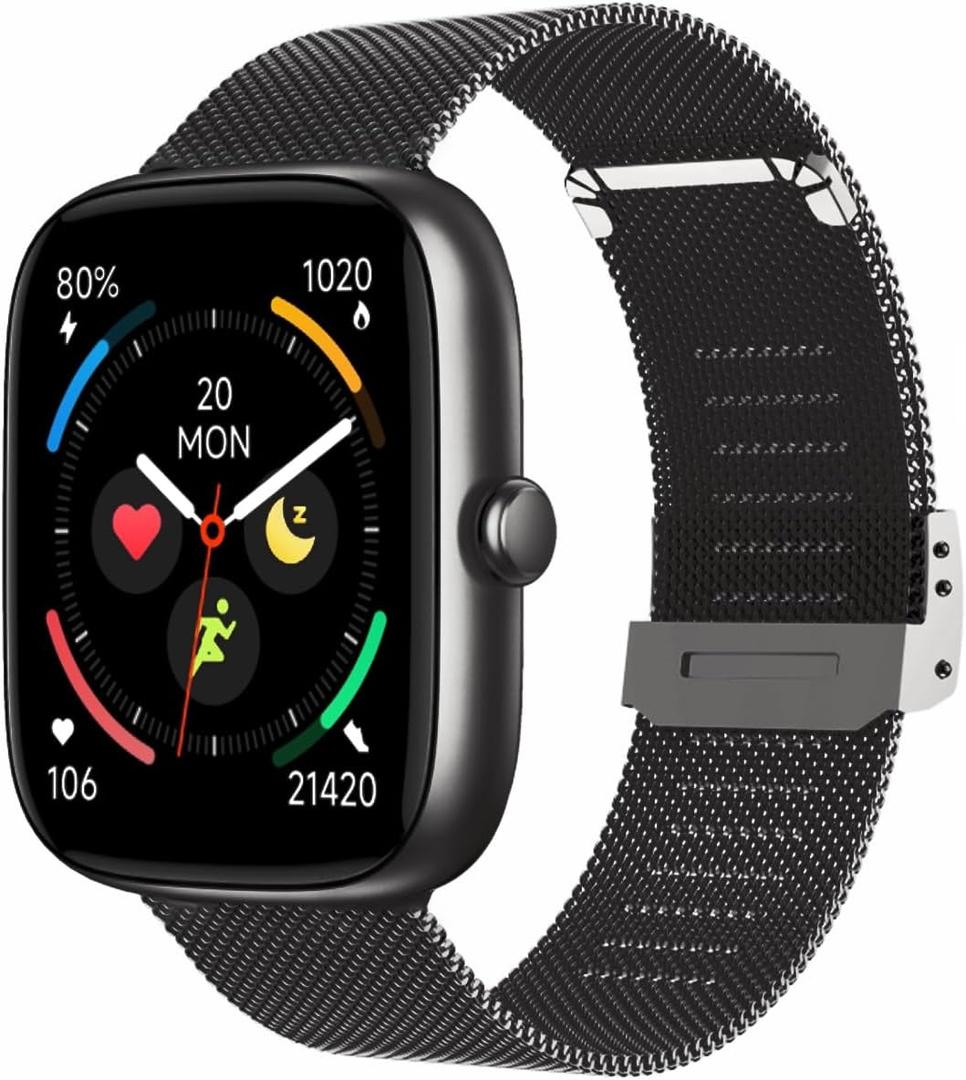 Smart Watch for Women for iPhone Android: 1.83" HD Touchscreen Bluetooth Call Smartwatch with Heart Rate, SpO2, Stress, Sleep Tracking, IP68 Waterproof Fitness Tracker, 100+ Sport Modes (Black)