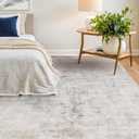 9x12 Washable Area Rug for Living Room, Large Light Blue Vintage Medallion Rug, Non Slip Low Pile Stain Resistant Carpet for Bedroom Dining Room, Soft Distressed Neutral Home Decor