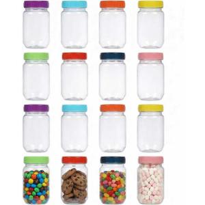 novelinks 16 oz Plastic Mason Jars with Colorful Lids, Leakproof 16oz Clear Plastic Jars with Lids, Reusable Storage Containers for Household Use (16 Pack)