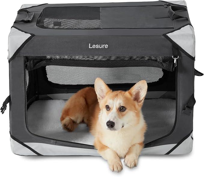 Lesure Collapsible Dog Crate - Portable Travel Kennel for Medium Dog, 4-Door Pet Crate with Mesh Windows, Indoor & Outdoor, 30.0"L x 21.0"W x 21.0"H, Charcoal Grey