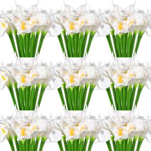 Hanaive 100 Pcs Fake White Calla Lily Flower for Wedding 13.4" Real Lifelike Artificial Calla Lily Bouquet Faux Flower for Home Kitchen Bride Shower Party Decorations(White)
