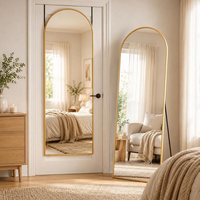 58"x21" Full Length Mirror, Over The Door Mirror,Gold
Tempered Glass Hanging Mirror, Full Body Mirror with Stand Wall Mounted for Bedroom Living Room Cloakroom