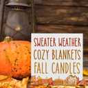 2 x Fall Home Decor, Autumn Wooden Sign Decor Desk Sign Sweater Weather Wooden Block Sign Rustic Home Shelf Wall Decoration