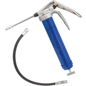 Lincoln 1134 Pistol Grip Grease Gun with 18" Whip Flex Hose and Coupler, 6" Rigid Extension, 7,500 PSI, Premium Dual Lip Follower, Variable Stroke, Jam-proof Toggle, Filler Air Bleeder Combo