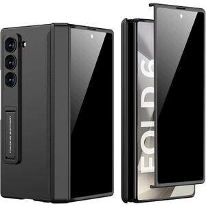 PUROOM for Samsung Galaxy Z Fold 6 Case with Privacy Screen Protector, Z Fold 6 Magnetic Hinge Coverage Protective All-Inclusive Kickstand Shockproof Case (Black)