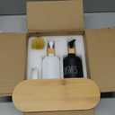 2 Pack Glass Soap Dispenser Set with Tray and Bamboo Dish Brush, Hand and Dish Soap Dispenser 16oz Kitchen Soap Dispenser Set Farmhouse Decor Soap Pump Bottle (Black & White)