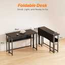 Huuger Folding Desk with Storage Shelf, 39.3 Inch Foldable Computer Table for Small Spaces, Space Saving Sofa Table for Couch, Writing Work Office Computer Desk, Easy to Fold, Black, 18.5"D x 39.4"W