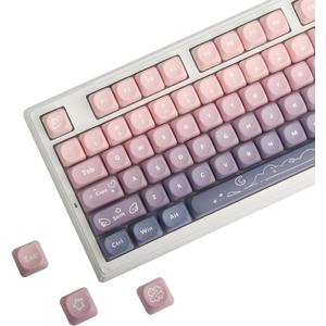 Cute Pink Purple Gradient Keycaps MOA Profile PBT Keycaps 134 Keys Five-Side Dye Sublimation for Mechanical Keyboard Aesthetic Heart Pattern